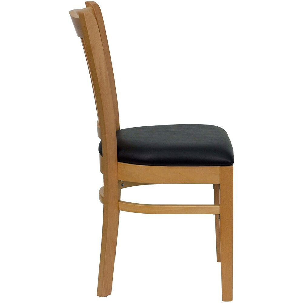 Flash Furniture hercules Series Vertical Slat Back Natural Wood Restaurant Chair - Black Vinyl Seat