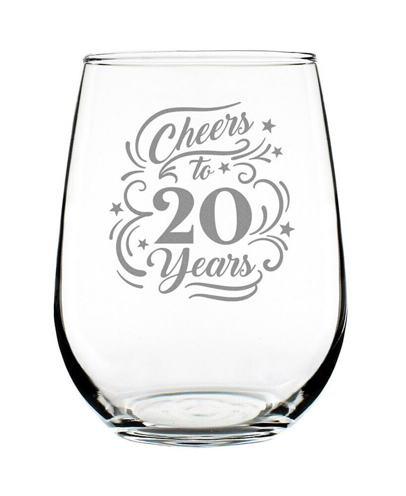 Bevvee cheers to 20 Years 20th Anniversary Gifts Stem Less Wine Glass, 17 oz
