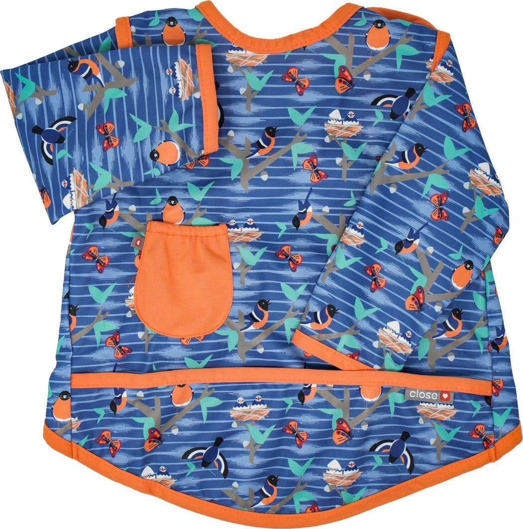 Нагрудник-рубашка тканевая, с длинным рукавом - CLOSE CABOO - с карманом - синий с рыбами