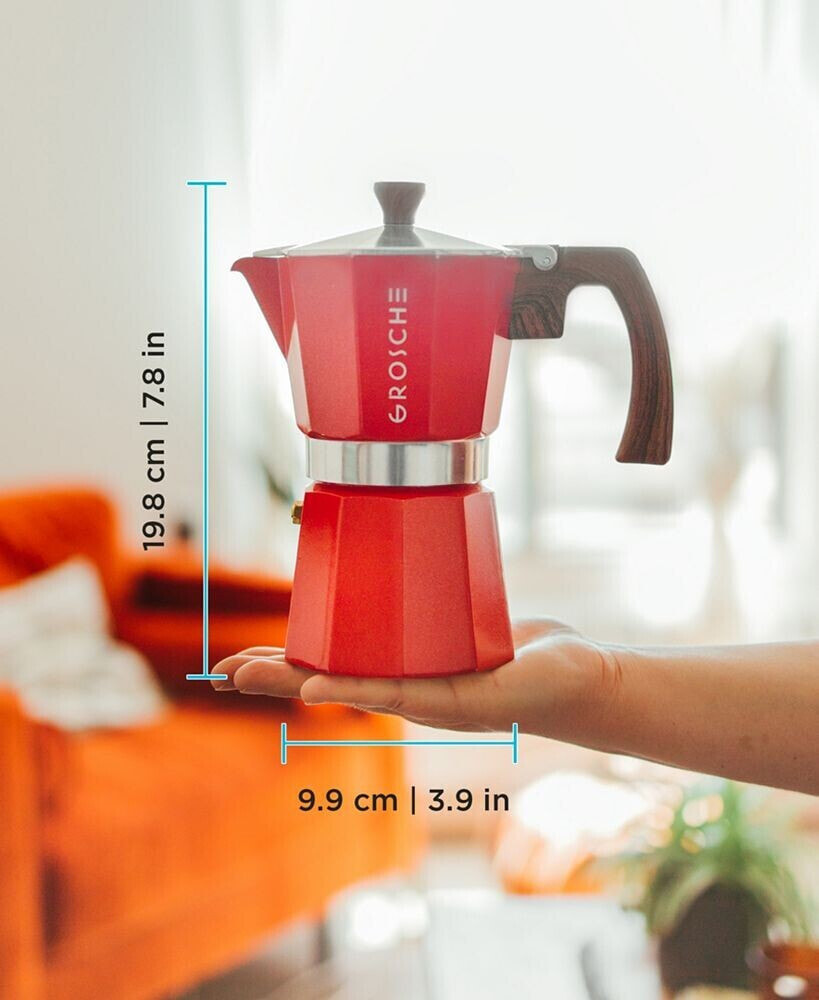 GROSCHE Milano Stovetop Espresso Maker Moka Pot 3 Espresso Cup size 5oz, Red