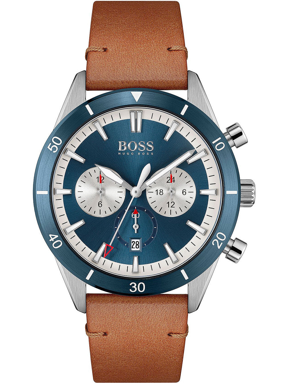 Мужские наручные часы с коричневым кожаным ремешком  Hugo Boss 1513860 Santiago mens 44mm 5ATM