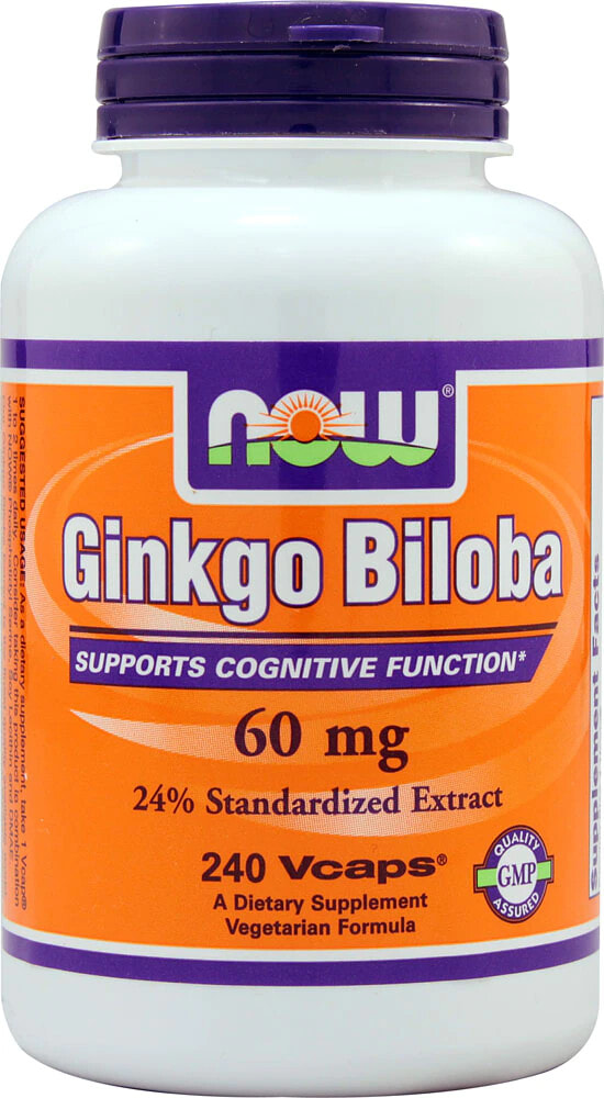 NOW Ginkgo Biloba Гинкго билоба для поддержки когнитивных функций  60 мг 240 растительных капсул