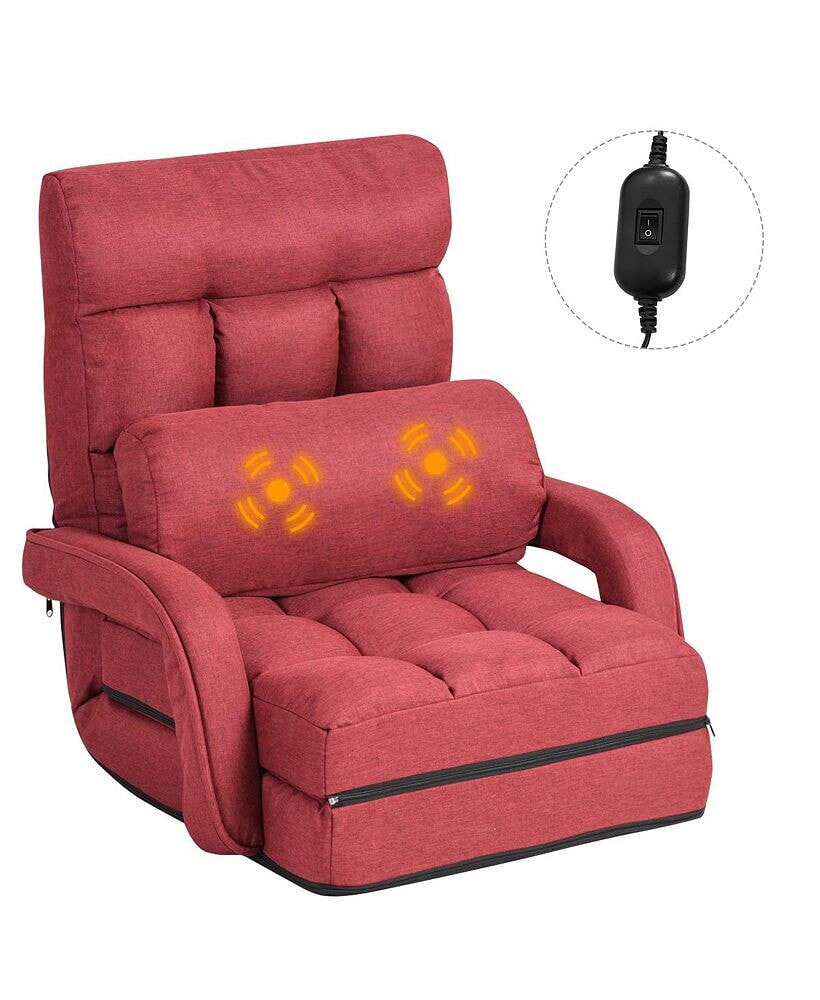 Folding Floor Single Sofa Massage Recliner Chair W/ a Pillow 5 Adjustable Backrest Position Leisure Lounge Couch Blue
