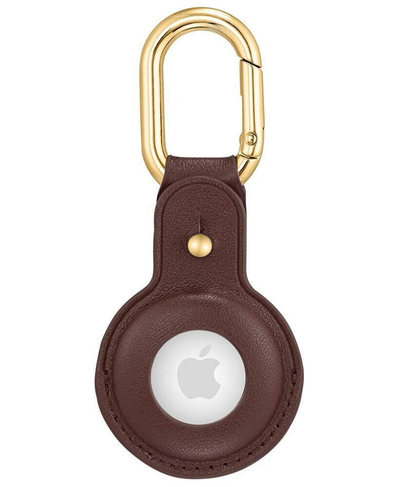 Brown Leather Apple AirTag Case with Gold-Tone Carabiner Clip