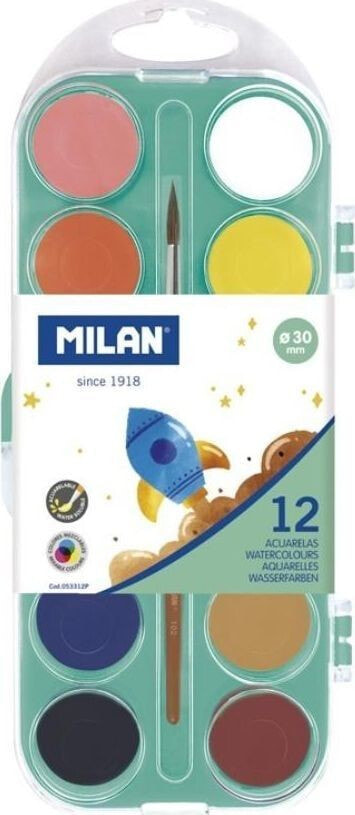 Milan Farby akwarelowe 12 kolory 30mm z pędzelkiem MILAN