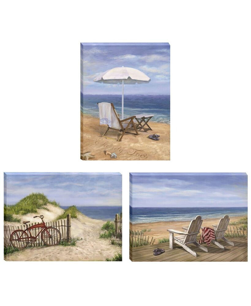 Trendy Décor 4U sand Beach Designs 3-Piece Vignette by Opportunities, Gallery Wrap Canvas, 16