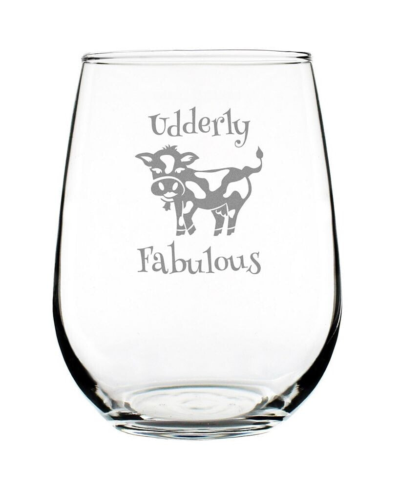 Bevvee udderly Fabulous Funny Cow Gifts Stem Less Wine Glass, 17 oz