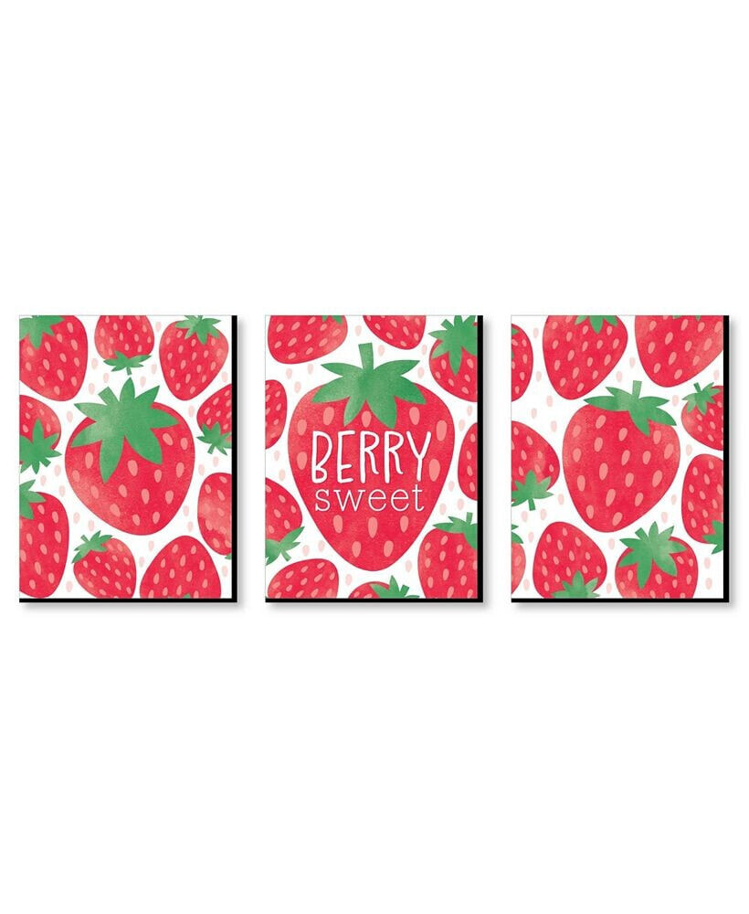 Berry Sweet Strawberry Wall Art and Kids Room Decor - 7.5 x 10 inches - 3 Ct