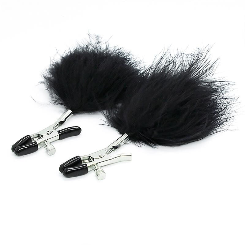 Стимулятор для сосков FETISH ADDICT Nipple Clamps with Black Feather