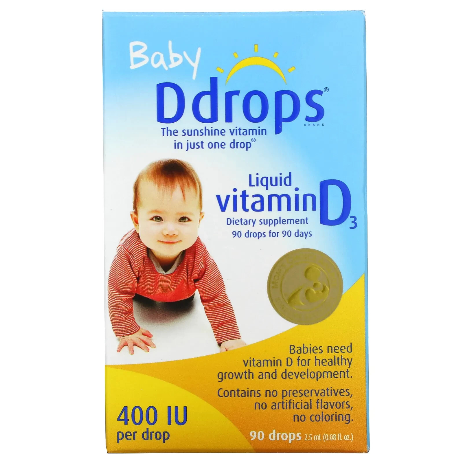 Ддропс, жидкий витамин D3 для детей, 400 МЕ, 90 капель, 2,5 мл (0,08 мл)