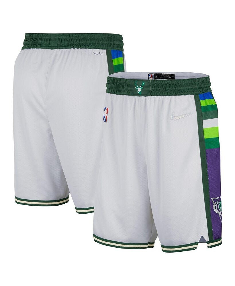 Nike men's White and Green Milwaukee Bucks 2021/22 City Edition Swingman Shorts
