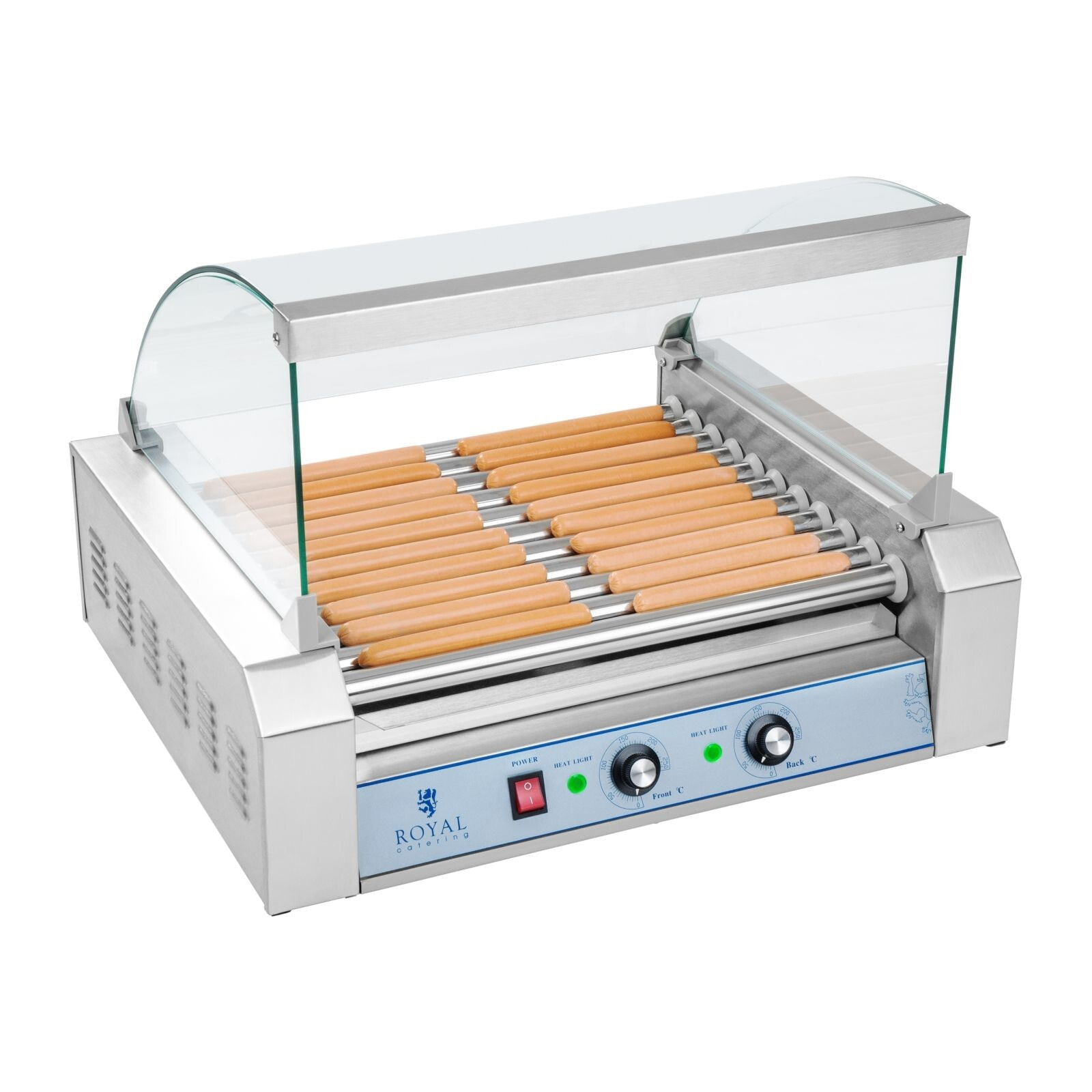 Roller grill with lid. Roller grill. Warmer for sausages. 11 rolls