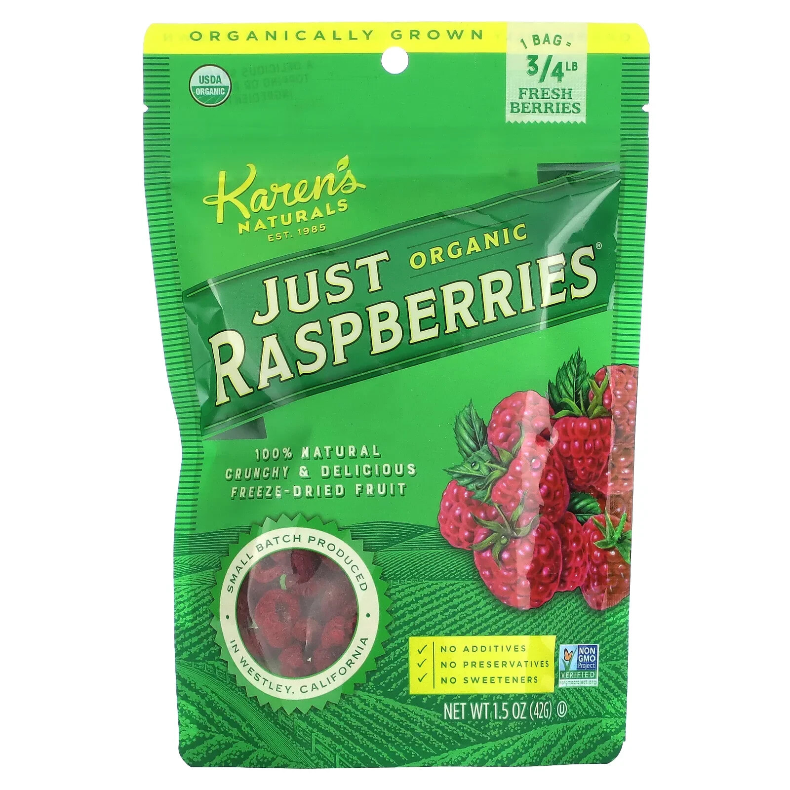 Карэнс Нэчуралс, Organic Just Raspberries, органическая малина, 42 г (1,5 унции)