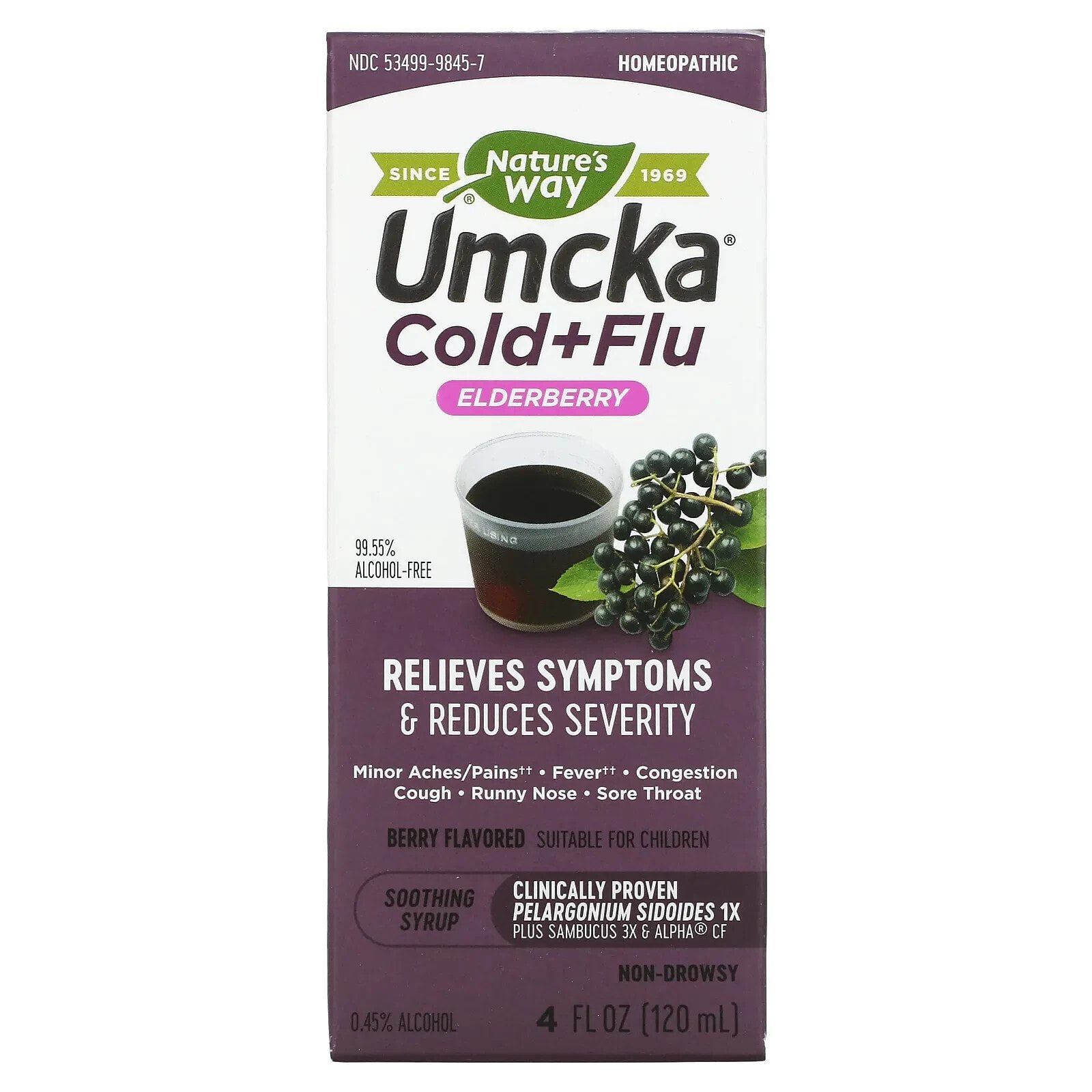 Umcka, Cold+Flu, Elderberry Soothing Syrup, Berry, 4 fl oz (120 ml)