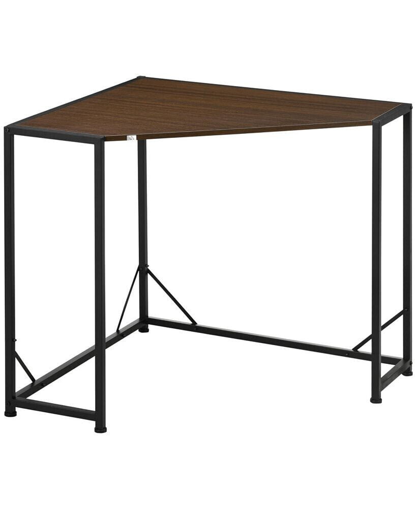 HOMCOM small Corner Desk Triangle Vanity Table Computer Desk Dark Walnut