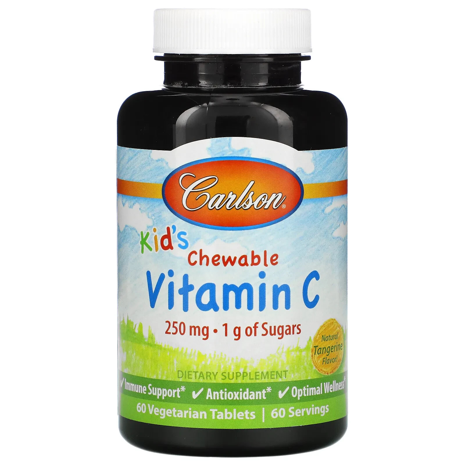 Carlson, Детский жевательный витамин C, натуральный мандарин, 250 мг, 120 вегетарианских таблеток