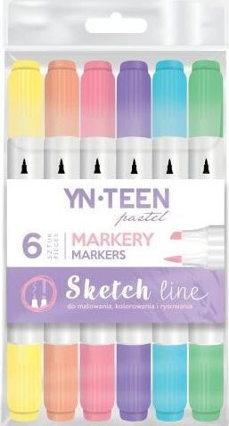 Набор фломастеров для рисования Interdruk Marker Sketch Line Pastel 6 kolorów YN TEEN
