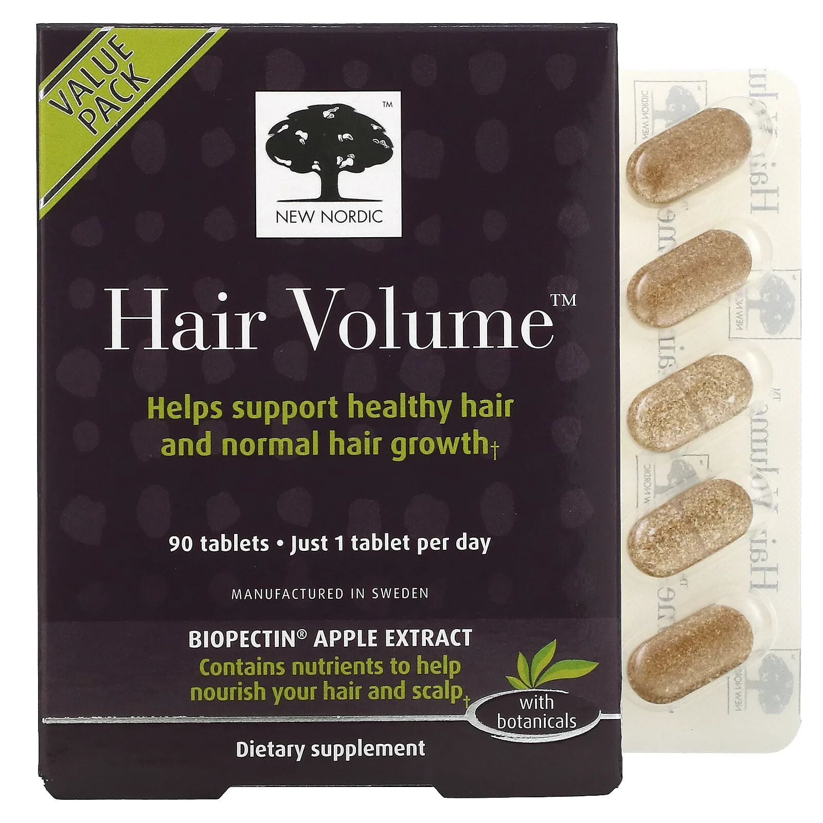 Нью Нордик УС Инк, Hair Volume, средство для роста и объема волос, с растительными ингредиентами, 30 таблеток