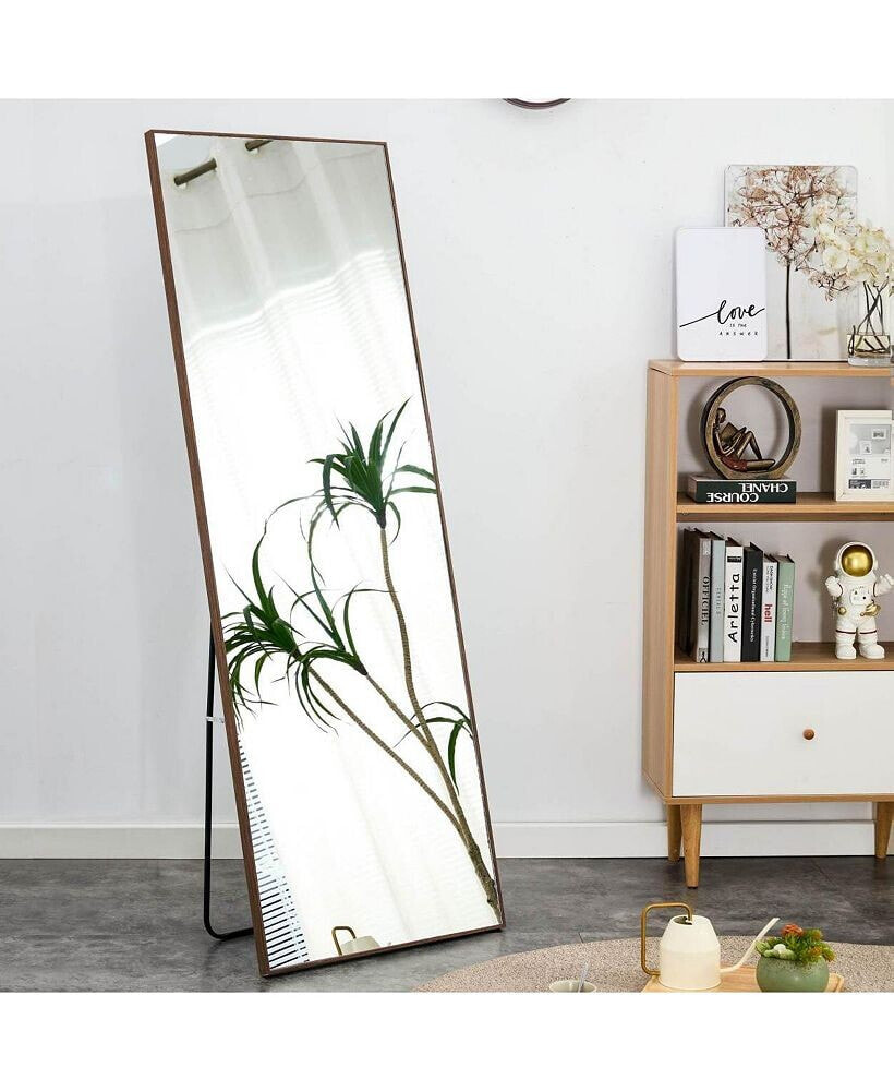 Simplie Fun brown Solid Wood Frame Full-length Mirror, Dressing Mirror, Bedroom Home Porch, Decorative Mirror, Clothing Store, Floor Mounted Large Mirror, Wall Mounted.65