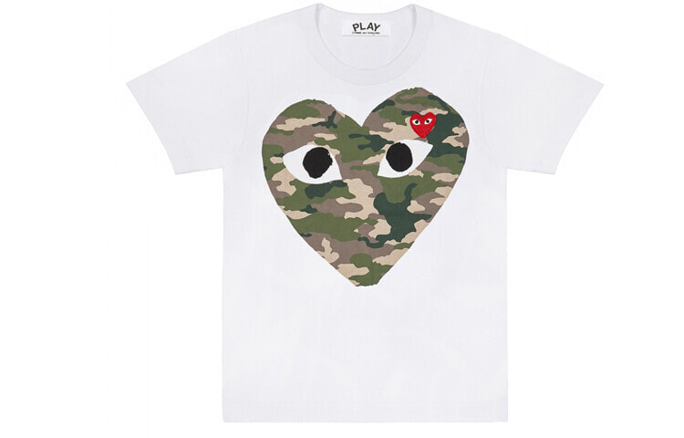 CDG Play Camouflage Heart T-Shirt 川久保玲 迷彩爱心图案短袖T恤 男款 白色 / Футболка CDG Play Camouflage Heart T-Shirt T AZT242