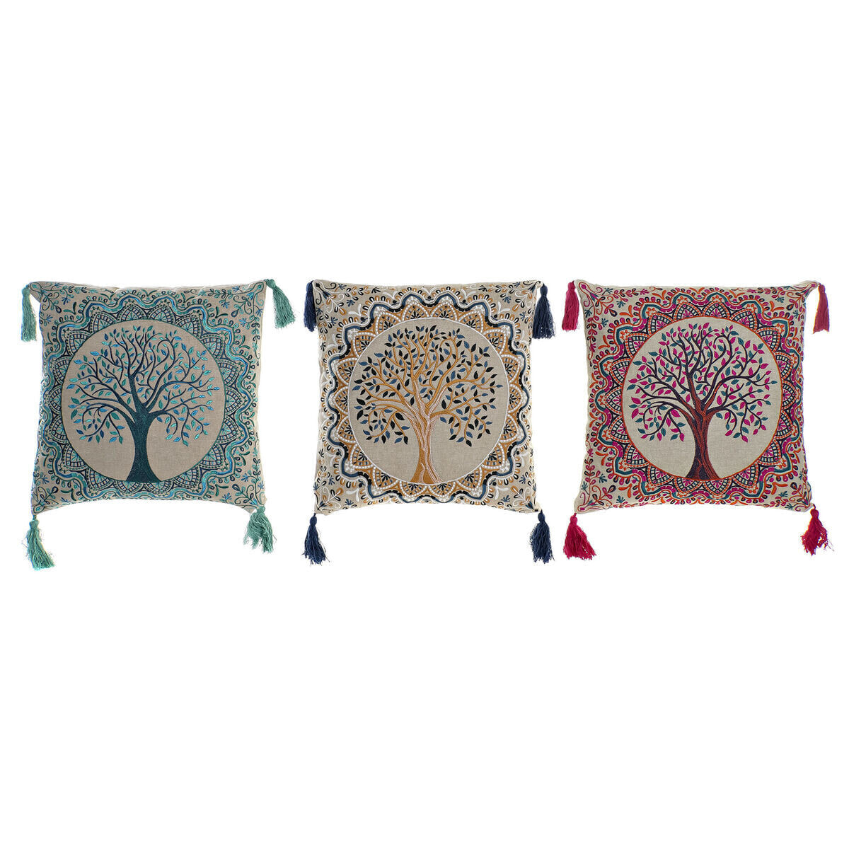 Cushion DKD Home Decor Red Tree Blue Yellow 40 x 10 x 40 cm (3 Pieces)