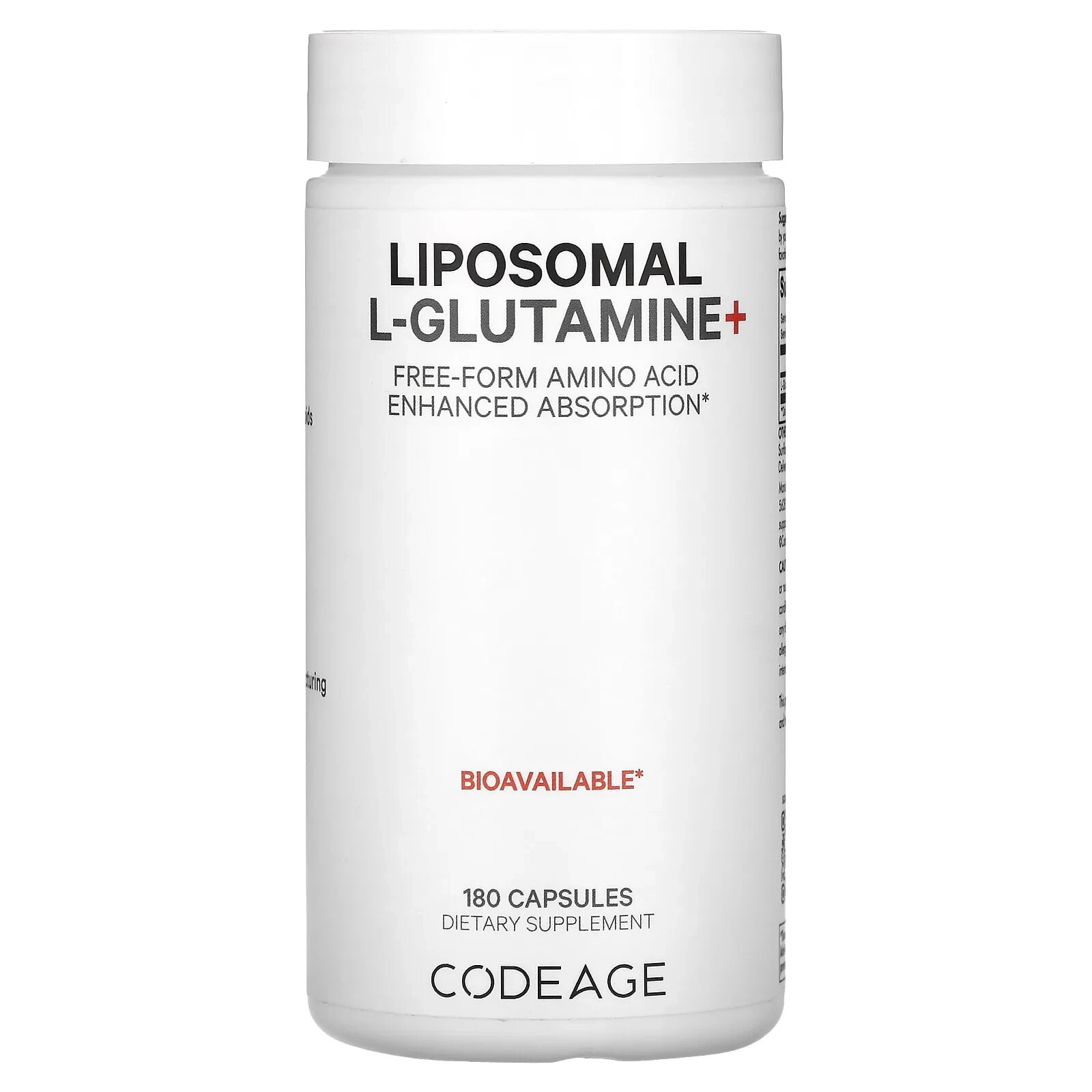 Codeage, Липосомальный L-глутамин +, 180 капсул