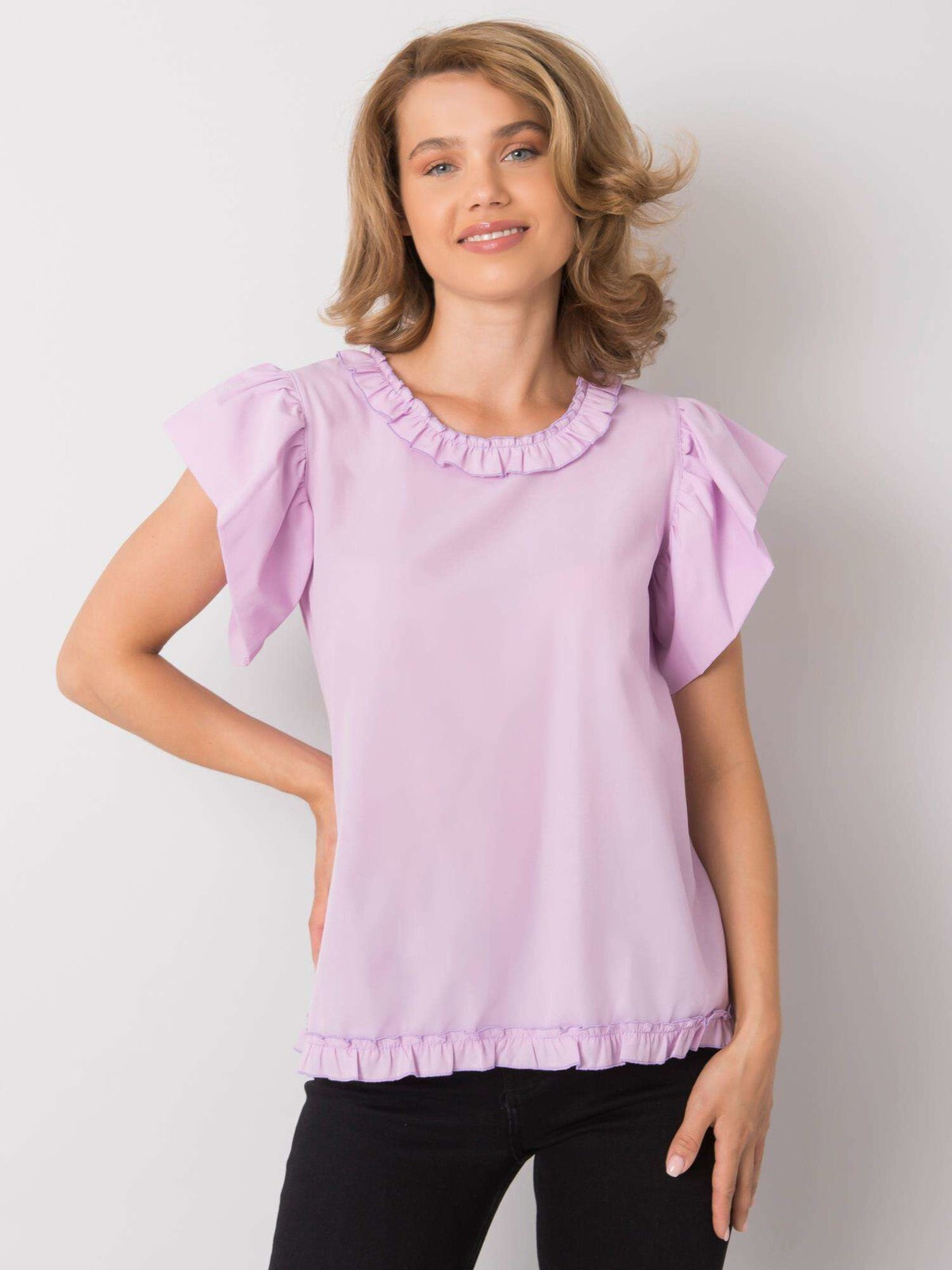 Женская блузка с коротким объемным рукавом светло-фиолетовая Factory Price