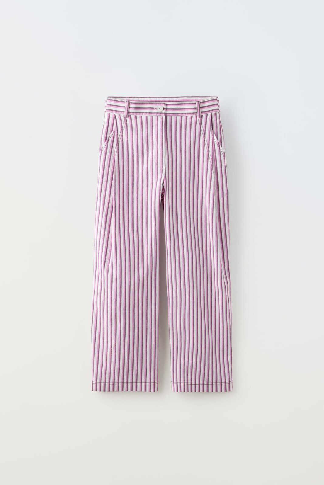 Striped trousers with topstitching