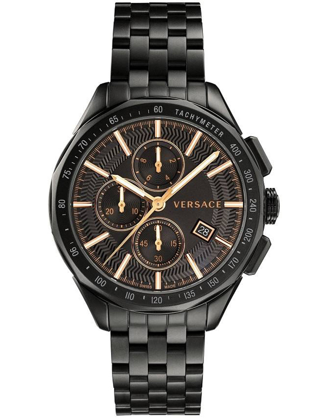 Мужские наручные часы с черным браслетом Versace VEBJ00618 Glace Chronograph 44mm 5ATM