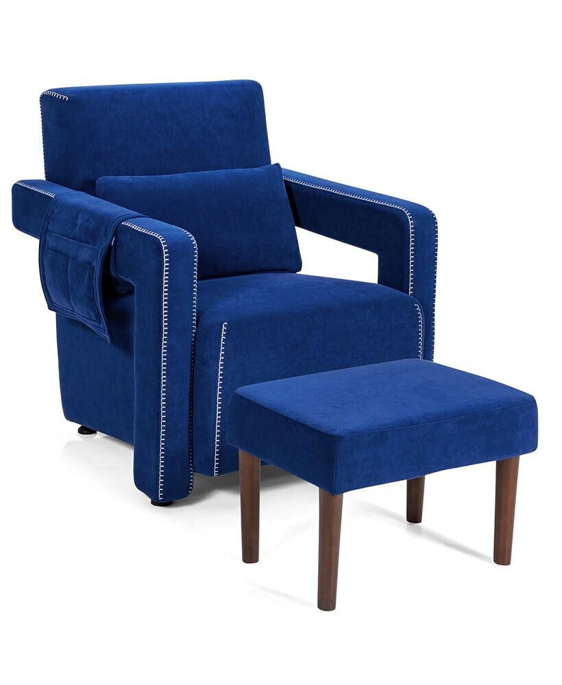 Costway modern Berber Fleece Single Sofa Chair Ottoman & Waist Pillow