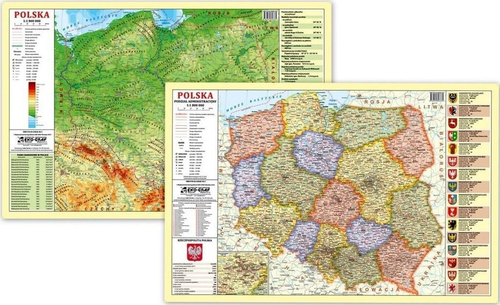 EkoGraf Desk pad - Physical-admin map. Poland