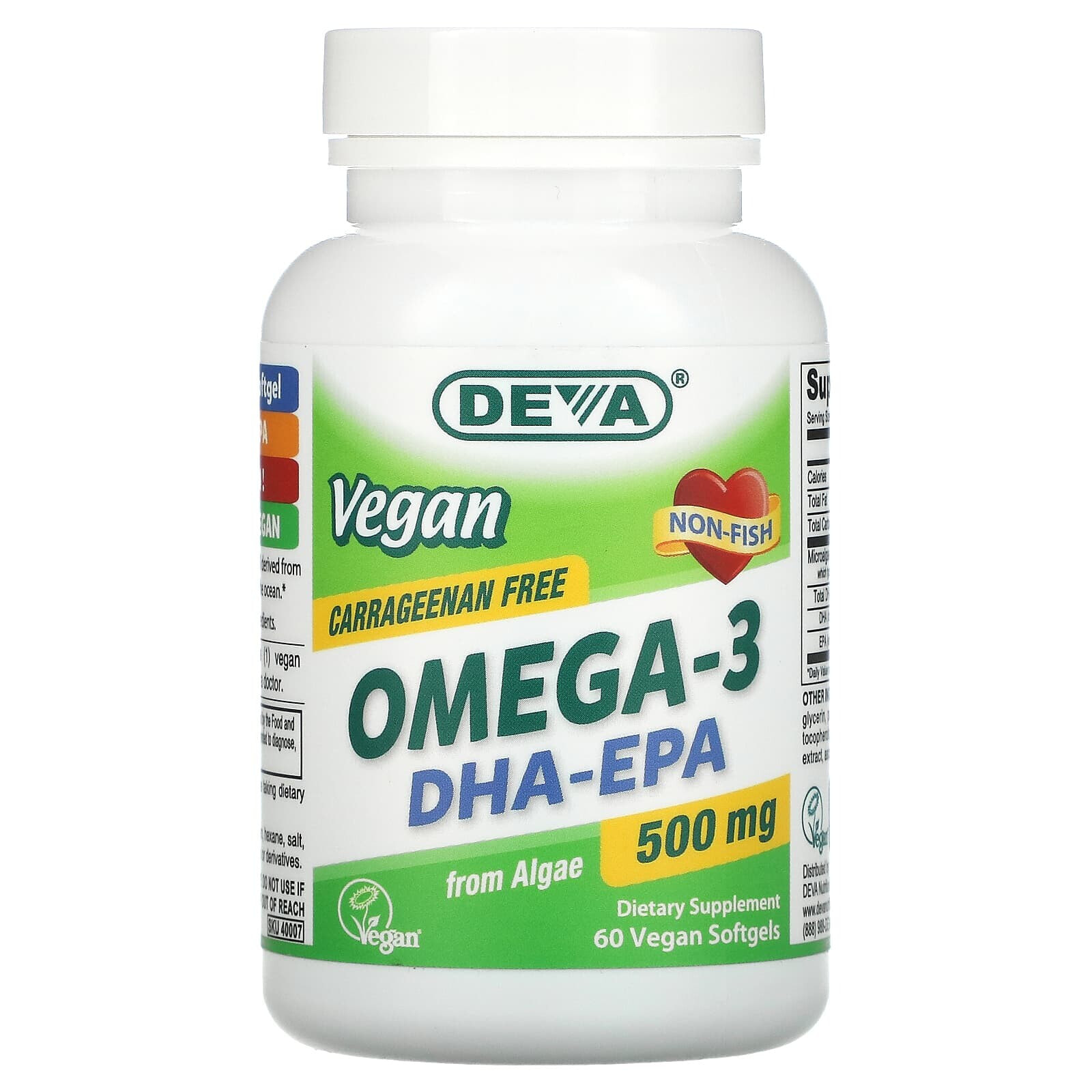 Дева, Веганские омега-3 DHA-EPA, 500 мг, 60 веганских мягких таблеток