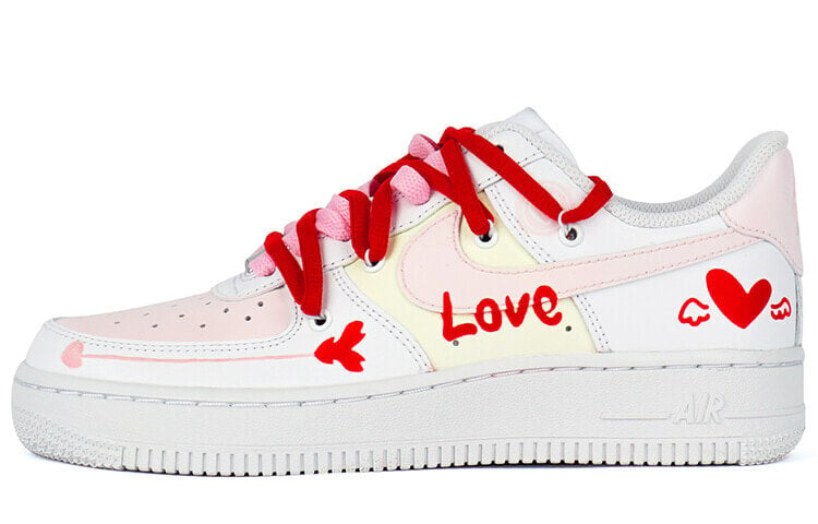 【定制球鞋】 Nike Air Force 1 Low 合成革 低帮 甜蜜爱心 涂鸦 LOVE 低帮 板鞋 男款 粉白 / Кроссовки Nike Air Force CW2288-111