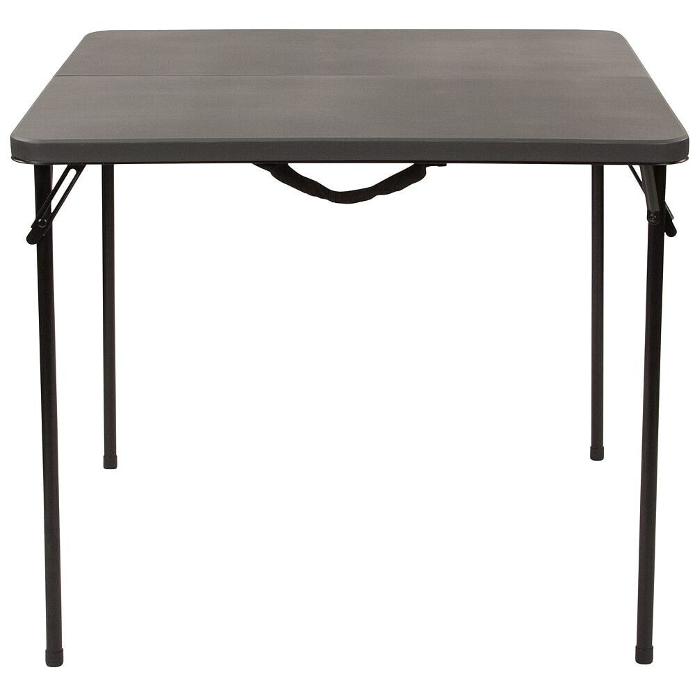 Flash Furniture 34'' Square Bi-Fold Dark Gray Plastic Folding Table With Carrying Handle
