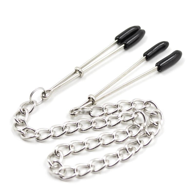 Стимулятор для сосков FETISH ADDICT Nipple Clamps with Chain Metal