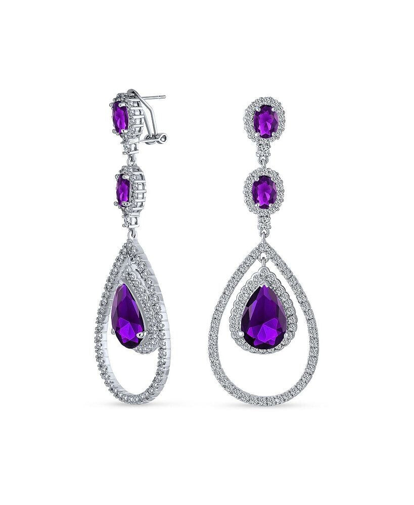 Bling Jewelry art Deco Style Wedding Simulated Purple Amethyst AAA Cubic Zirconia Double Halo Large Teardrop CZ Statement Dangle Chandelier Earrings For Women Pageant Bridal Party
