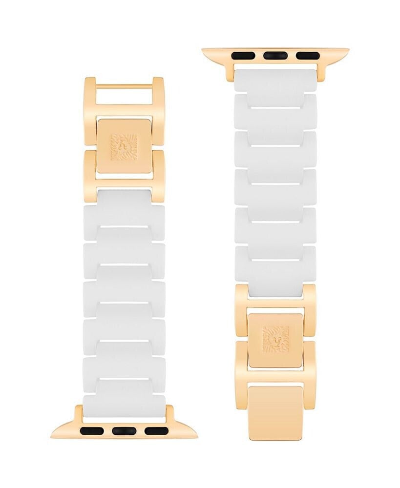 Anne Klein women's White Ceramic Gold-Tone Alloy Apple Watch Strap 42mm, 44mm, 45mm, Ultra 49mm