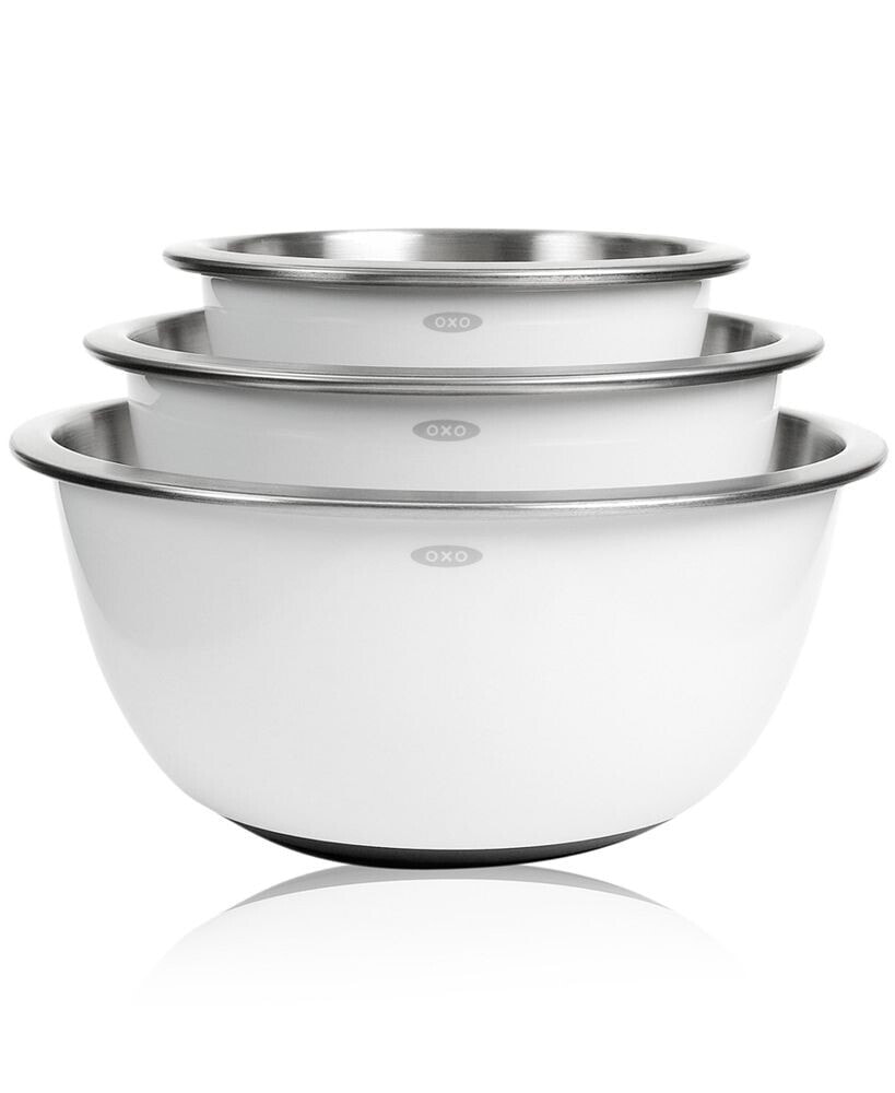 OXO non-Skid Mixing Bowls, Set of 3 White Stainless Steel