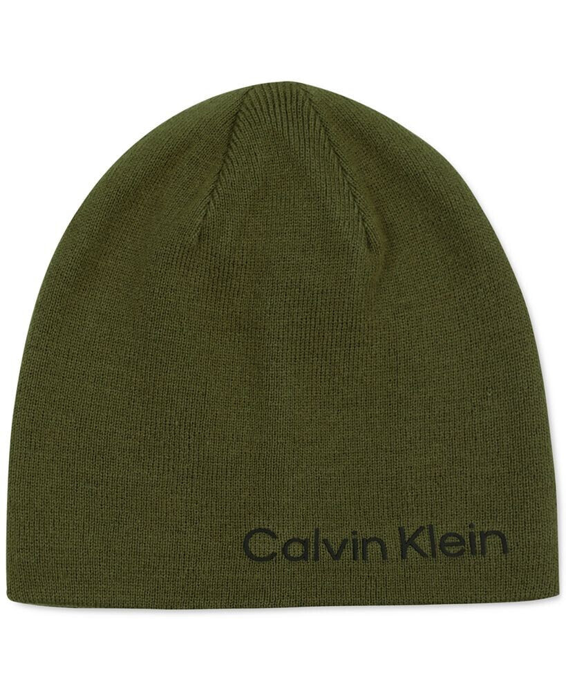 Calvin Klein men's Tweed Logo 2-In-1 Reversible Beanie