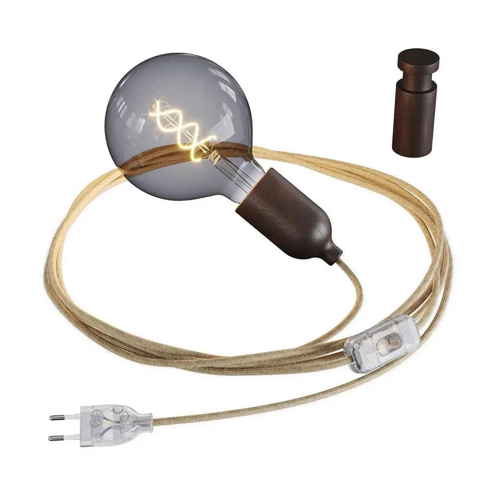 CREATIVE CABLES With Bulb Snake wired with wooden lamp holderplug and switch with Rolé wooden cable glands-