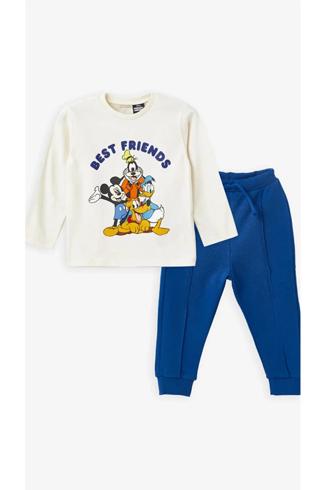 LCW baby Bisiklet Yaka Mickey Mouse Erkek Bebek Tişört ve Pantolon 2'li Takım