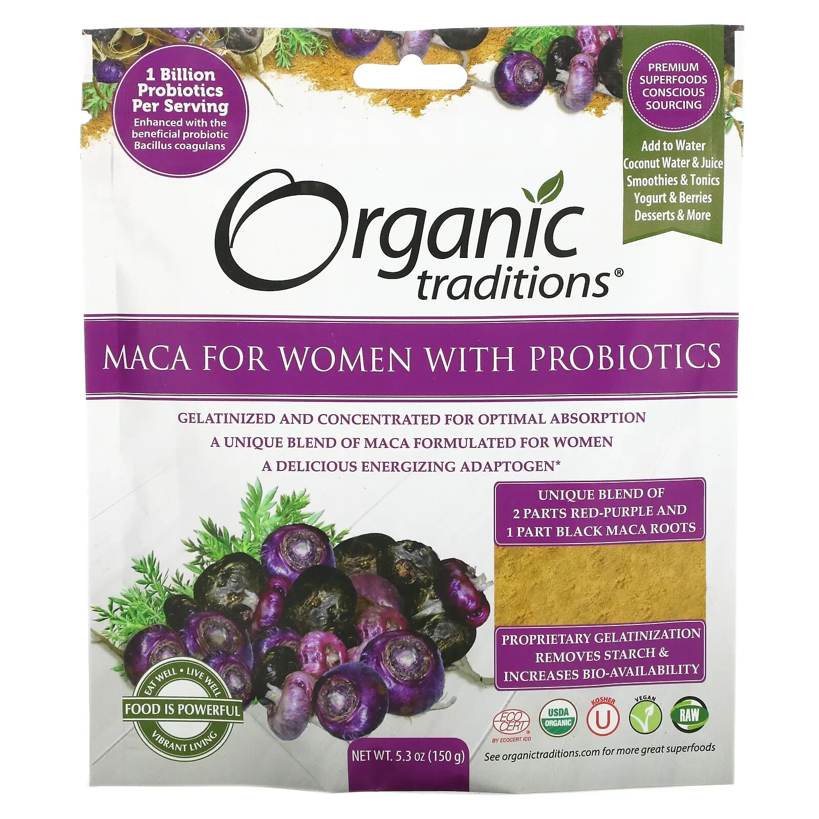 Органик Традиншс, Мака для женщин с пробиотиками, 150 г (5,3 унции)