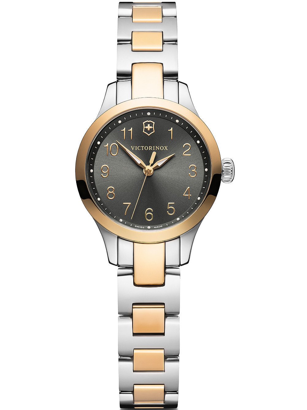 Женские наручные кварцевые часы Victorinox ремешок из нержавеющей стали. Водонепроницаемость-10 АТМ. Защищенное от царапин антибликовое сапфировое стекло.