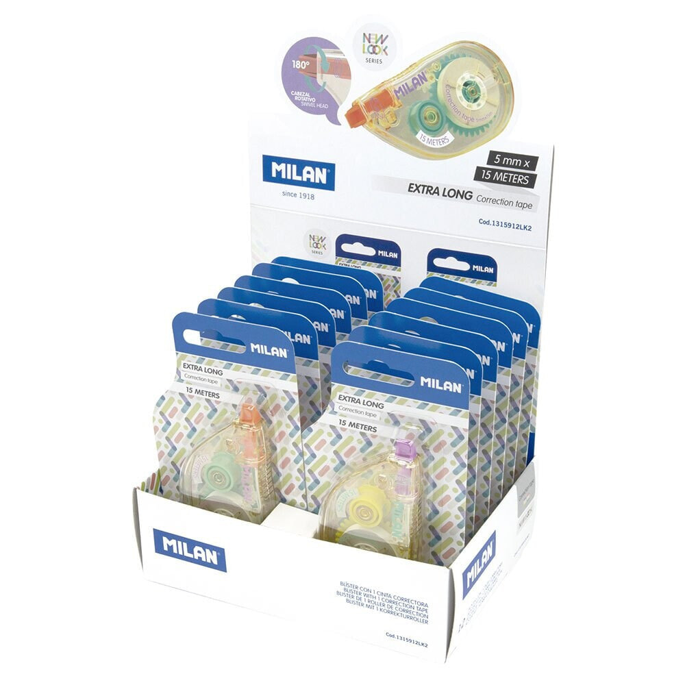 MILAN Display Box 12 Blister Packs 5 x15 M Correction Tape New Look Series