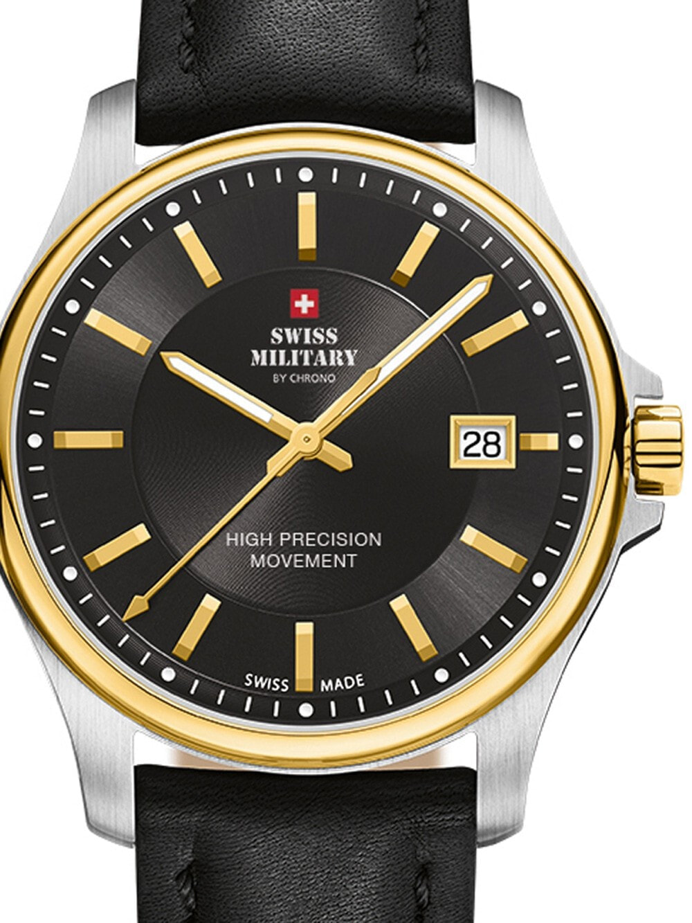 Мужские наручные часы с черным кожаным ремешком Swiss Military SM30200.13 Mens 39mm 5ATM
