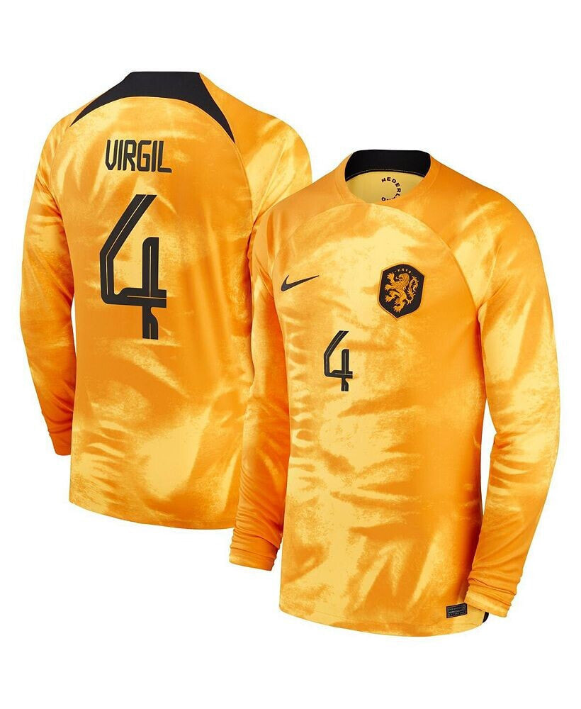 Men's Virgil Van Dijk Orange Netherlands National Team 2022/23 Home Breathe Stadium Replica Player Long Sleeve Jersey