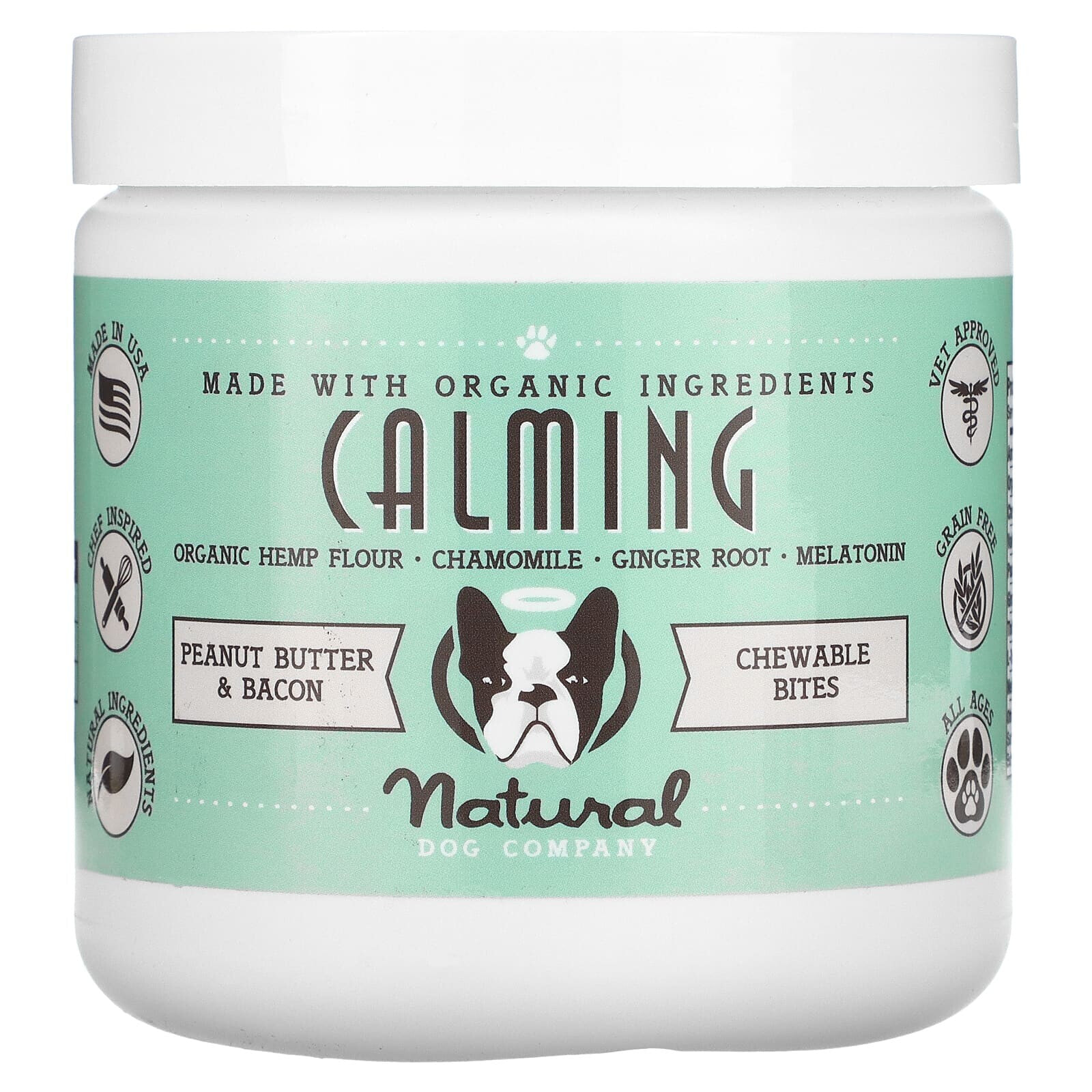 Natural Dog Company, Calming Chewable Bites, All Ages, Peanut Butter & Bacon, 10 oz (284 g)