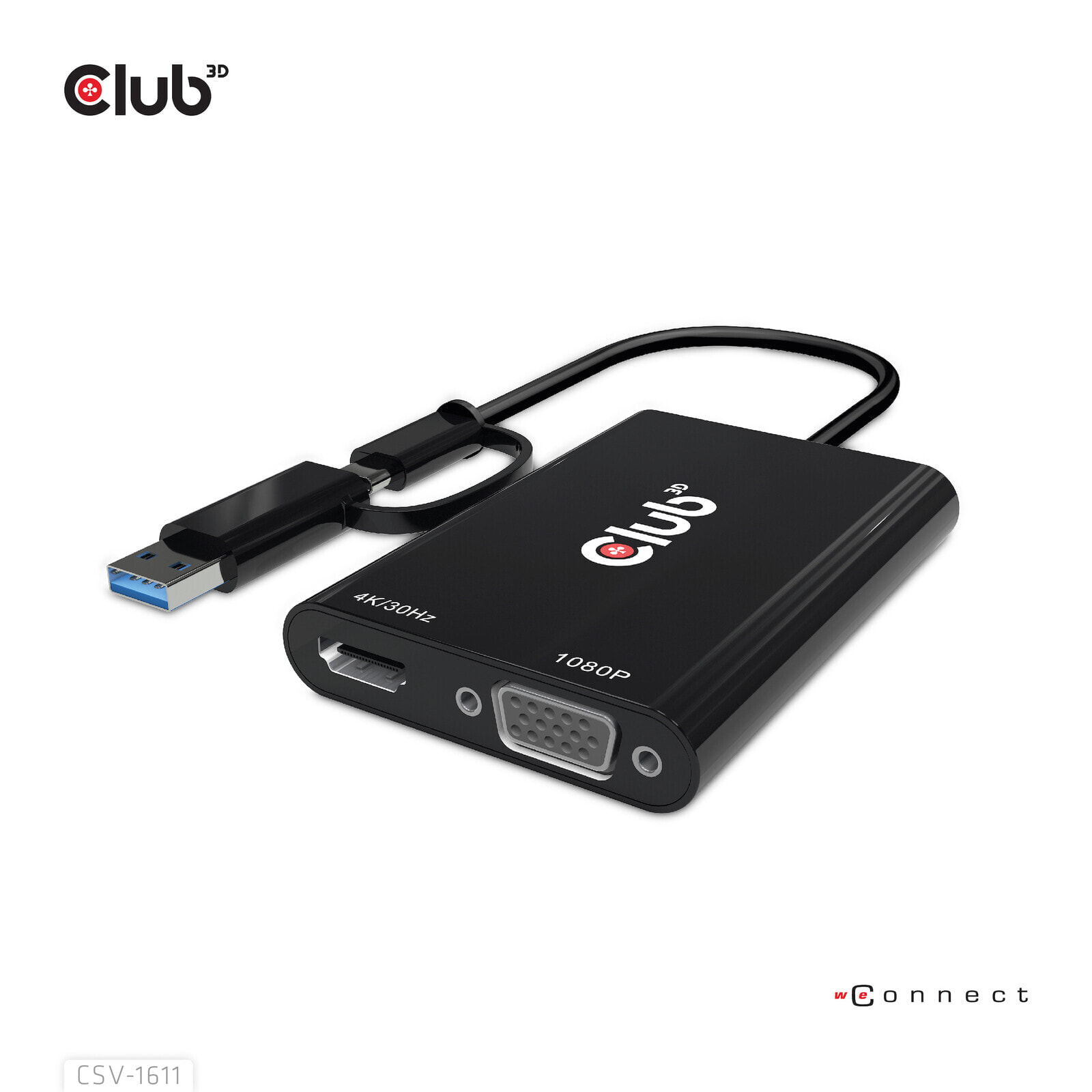 CLUB3D CSV-1611 видео кабель адаптер 0,22 m USB Type-C HDMI + VGA (D-Sub) Черный