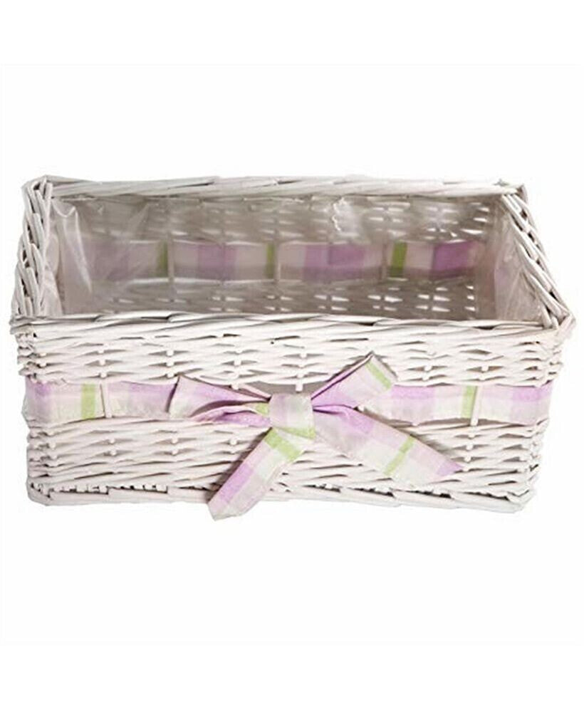 Gardener's Select woven Willow Flower Basket, White with Pink Ribbon