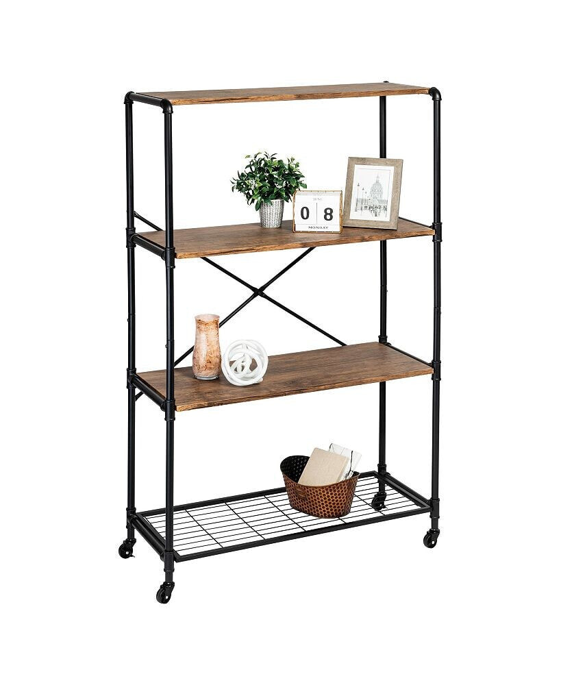 Honey Can Do 4-Tier Industrial Rolling Bookshelf